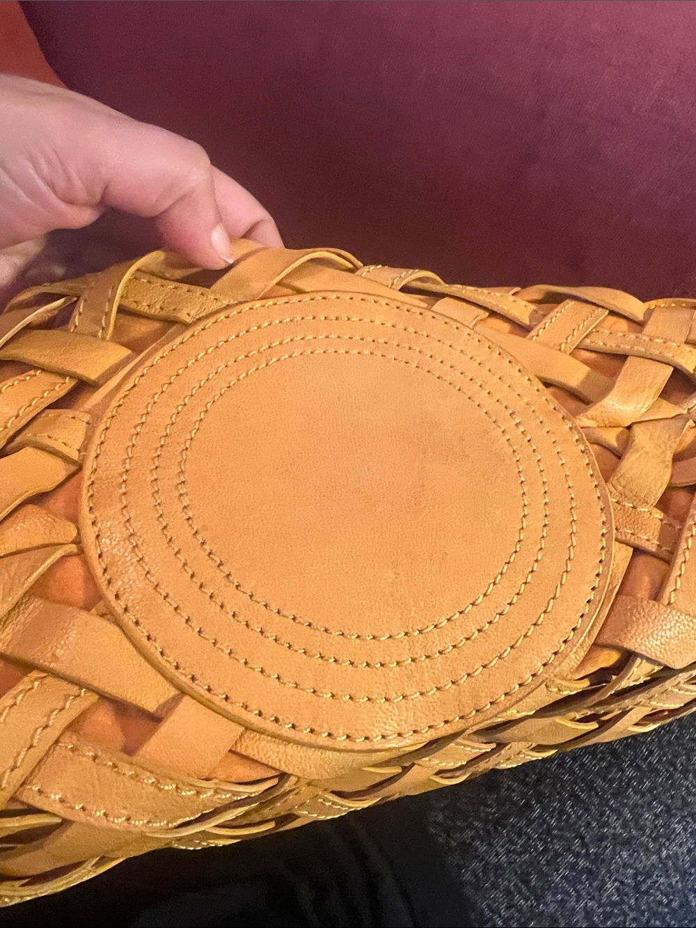 Woven Genuine Leather Tote Bag in Tan - Picture 9 of 9